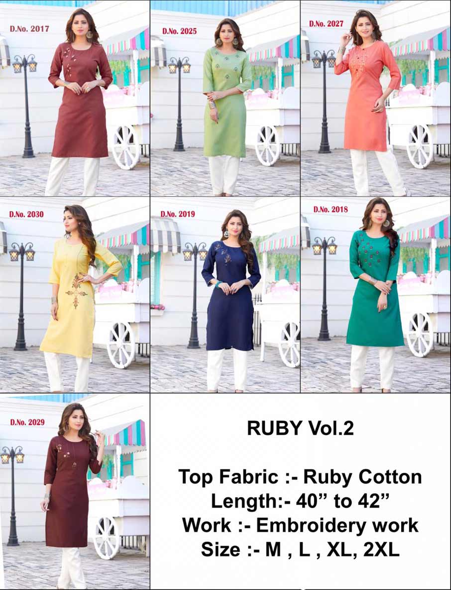 Ruby Vol-2 Wholesale Cotton Kurtis Catalog Ruby Vol-2 Wholesale Cotton Kurtis Catalog